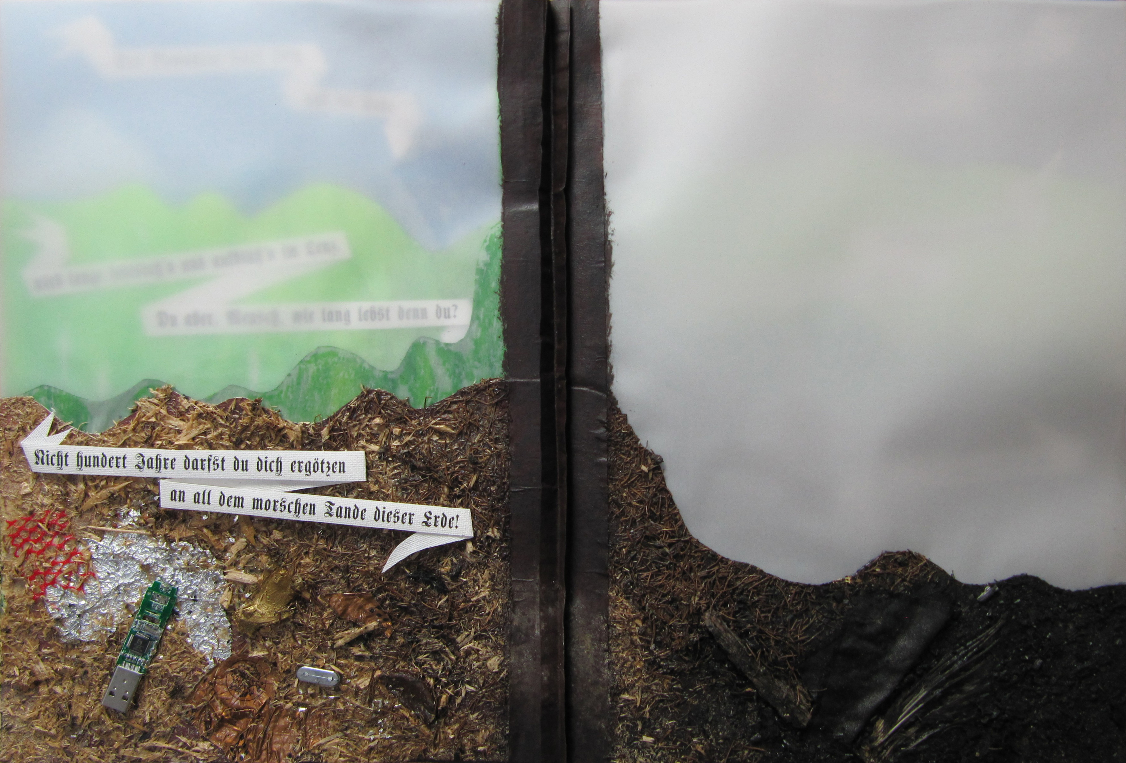Heidrun Wettengl, Vom Lied der Erde, Doppelseite aus dem Knstlerbuch, Mixed Material, 35x25 cm, 2013